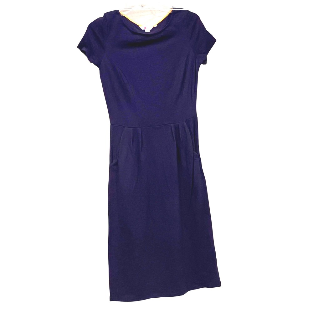 Boden Navy Blue 100% Cotton Jersey Fit Flare Pocket Dress US 6L UK 10L J0148